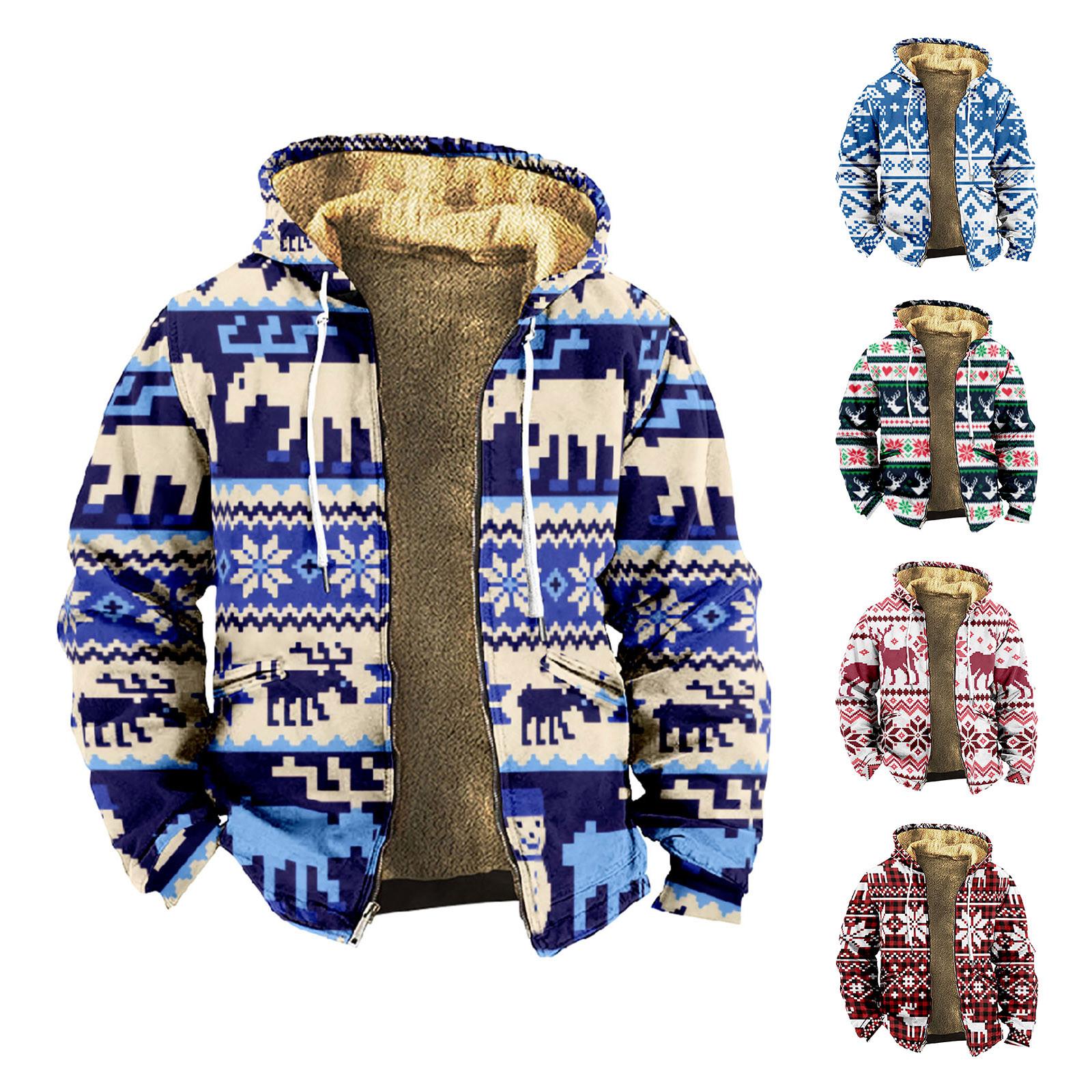 Wahaha123 Heren Winter Bedrukt Fleece Jack Vest Ritsjack M blauw