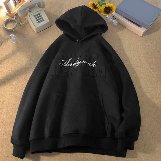 DILLER Mannen herfst winter hoodie brief patroon lange mouw elastische manchet losse trui vintage patch zak dikke warme streetwear heren top 2XL bruin