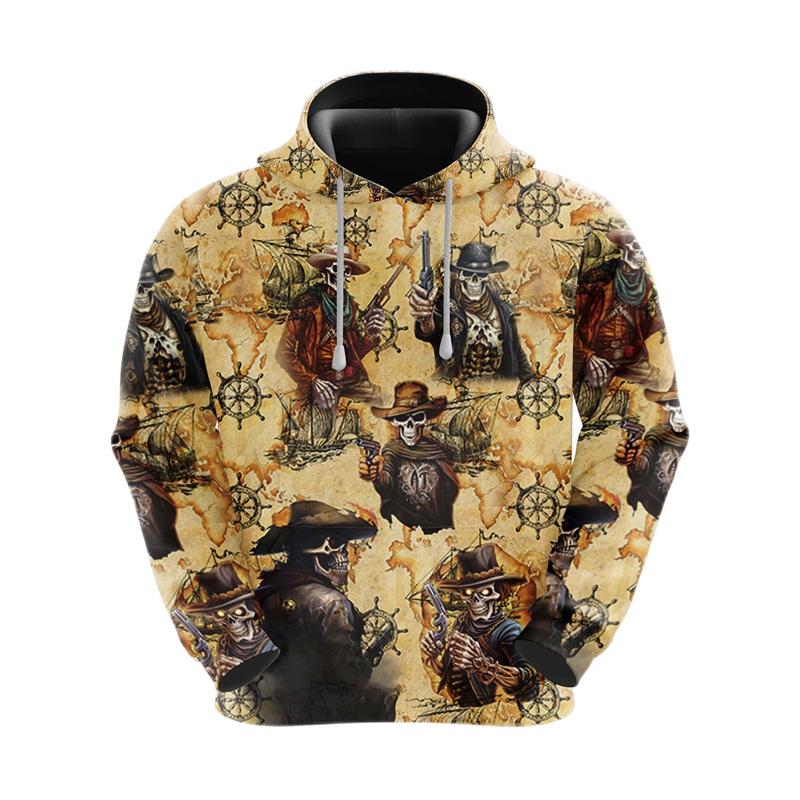 ETST 013 Vintage Piratenschip 3D Geprinte Hoodies Voor Heren Kleding Schedel Oceaan Grafische Sweatshirts Punk Truien Casual Hawaiiaanse Kinder Tops 4XL