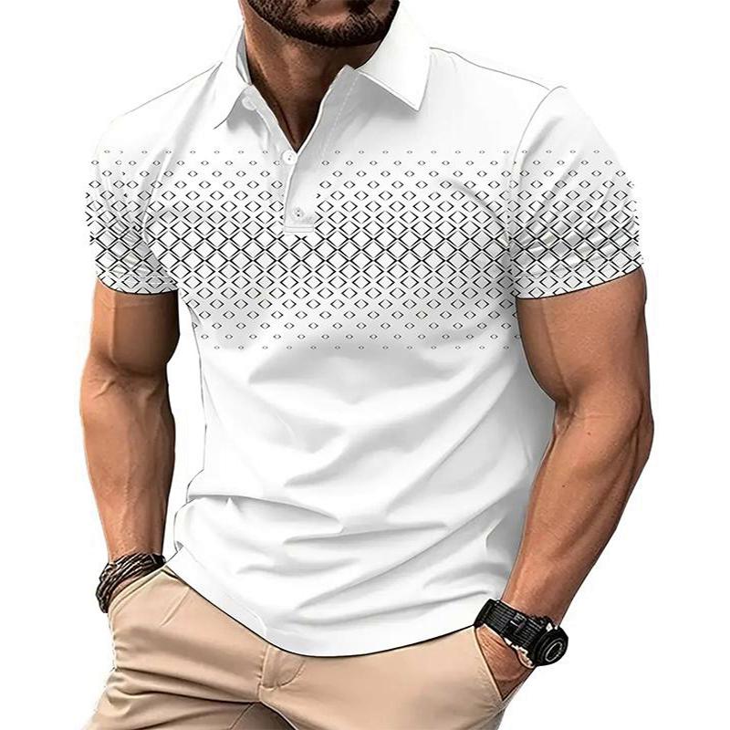 Tooyoo Heren Zomer Korte Mouw Mode Casual 3D Digitale Print Polo Shirt Heren Kleding Golf Polo Shirt Tops. 3XL koffie
