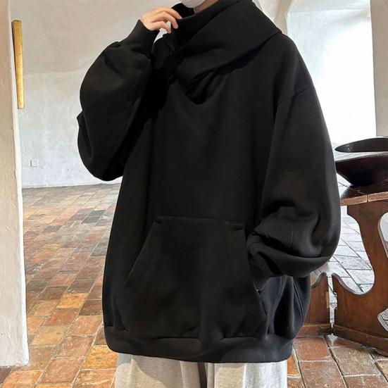 NovaNet Herfst Winter Heren Hoodie Oversize Capuchon Lange Mouwen Pure Kleur Hip Hop Hoge Kraag Grote Opgestikte Zak Elastische Manchet Middellange Warme Top M lichtgrijze kleur