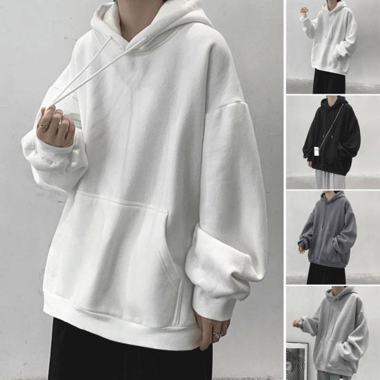 Western Cool Men Heren Herfst Winter Hoodie Trekkoord Pure Kleur Elastische Manchet Dik Plus Maat Groot XL lichtgrijze kleur