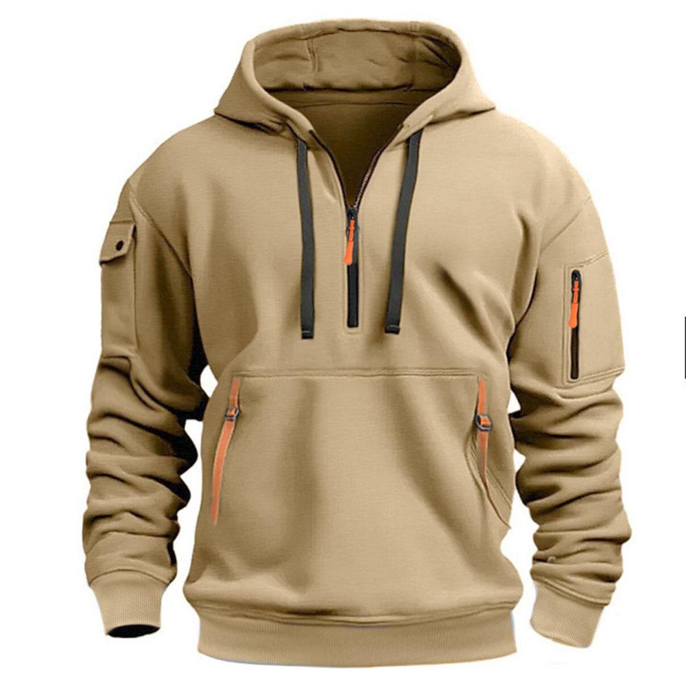 King Billion Herfst Winter Heren Casual Sport Multi-Zip Arm Zak Sweatshirt Pullover Hoodie Streetwear Dunne Fleece Contrasterende Kleur XXXL kaki