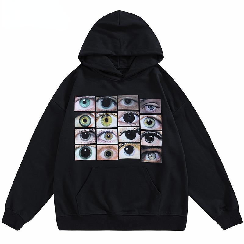 ZSIIBO Amazing Heren Hip Hop Streetwear Hoodie Sweatshirt Ogen Print Harajuku Pullover Herfst Katoen Casual Capuchon Hoodie Zwart Sweatshirt S zwart