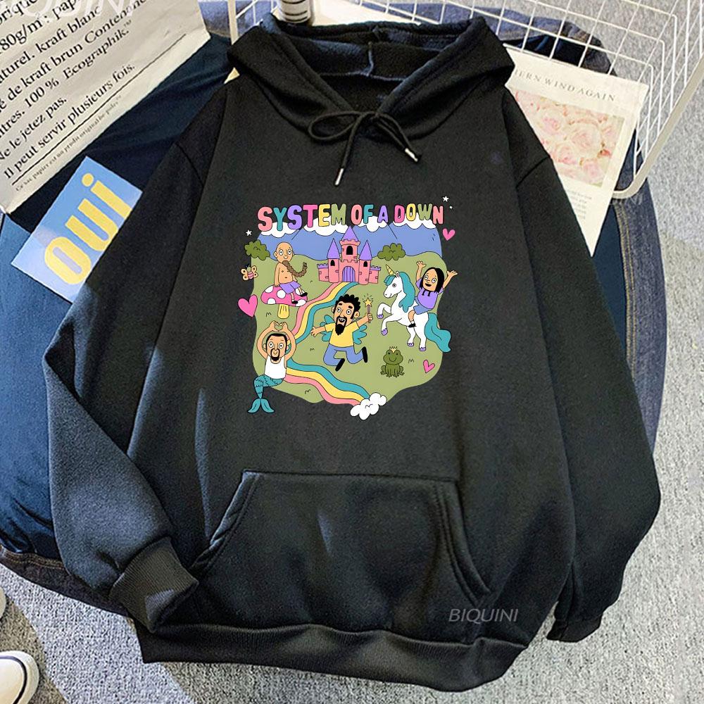 Planet clothing wholesale System of A Down Hoodies Heren Comfortabele Zak Sweatshirts Fleece Lange Mouw Rock Band Truien Kawaii Cartoon Mannelijke Hoody XXXL rood