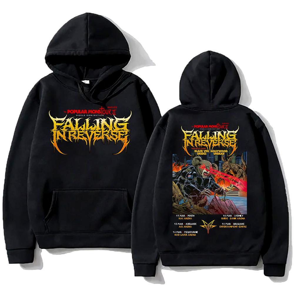 Planet clothing wholesale Populaire Mons Tour II World Domination Hoodie Falling In Reverse Sweatshirt Unisex Herfst High Street Pullover Tweezijdige Print Hoody XXXL kaki