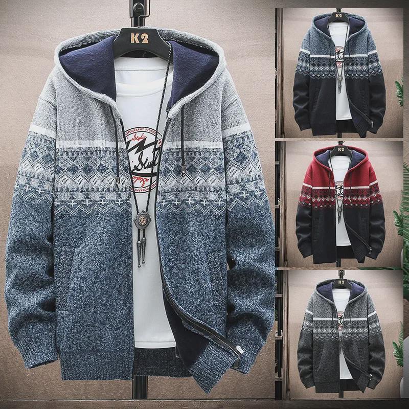 VantaGoods Heren Koreaanse stijl capuchon color block print sweater jas - herfst/winter XXL