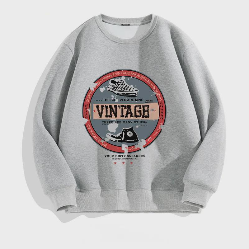 VantaGoods Trendy losse herfst/wintersweater voor heren: Modieuze effen ronde hals trui met print XL