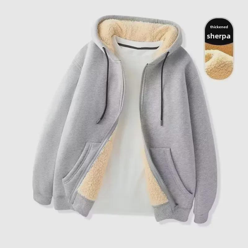 VantaGoods Heren Winter Lamswollen Capuchon Cardigan - Katoenen Pluche Jas, Effen Kleur, Koreaans Modemerk 2XL zwart