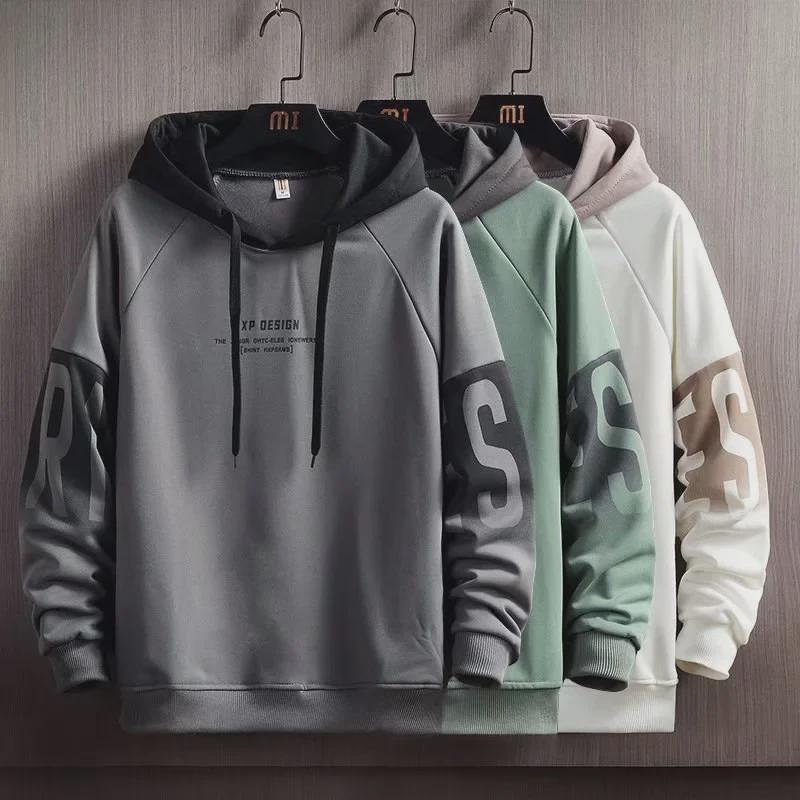 VantaGoods Heren herfst- en wintersweater met capuchon en losse letterprint - Koreaanse stijl, casual, plus fluwelen lange mouwen. 2XL