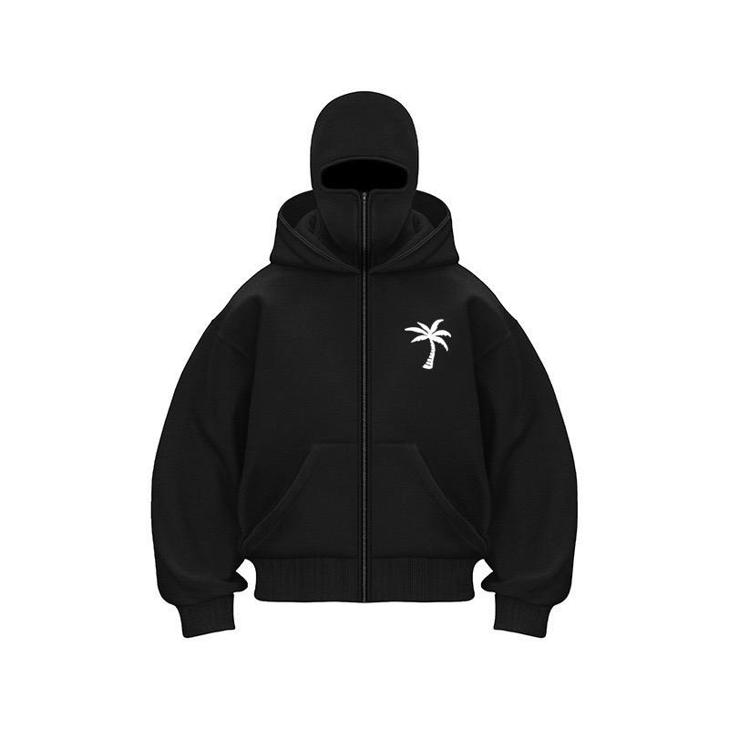 Hoodie Suit Clothing Zware retro heren hoodie met rits, winter warme casual sweatshirt, Y2K met capuchon, gezichtsmasker met rits, sportjas, buitenactiviteiten 2XL