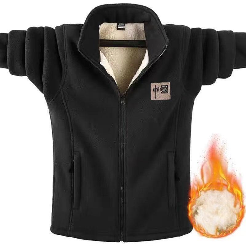 Tooyoo Polar Fleece Jack Heren Dikke Trui Heren Comfortabel Katoen Fleece Losse Grote Maat Herfst en Winter Polar Fleece Jack S zwart