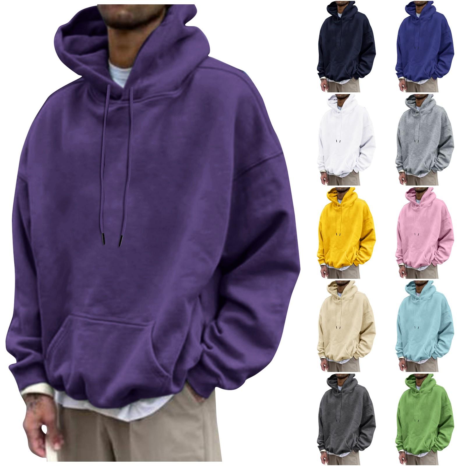 Wahaha123 Los casual sweatshirt met capuchon voor heren Effen los casual sweatshirt voor heren XXL paars