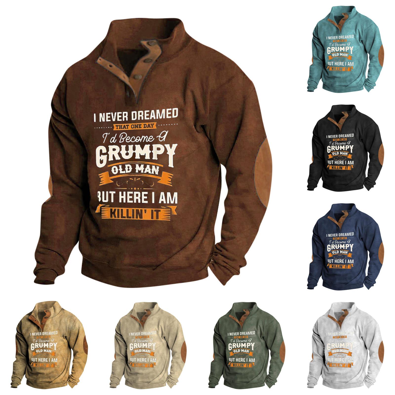 Wahaha123 Lente en herfst herensweatshirt met staande kraag is outdoor casual truien tops XXXL bruin