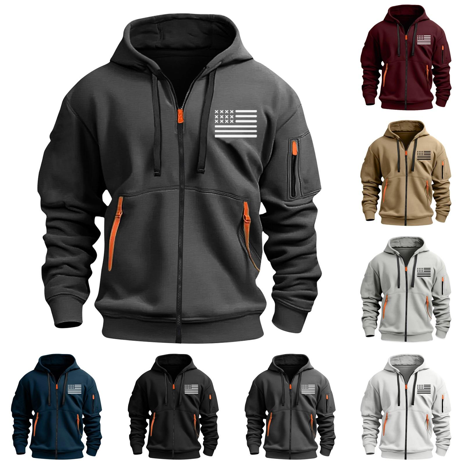 Wahaha123 Heren Sport Casual Hoodie Hoodie Cardigan Rits Multi-pocket Hoodie Jas XXXL wijn
