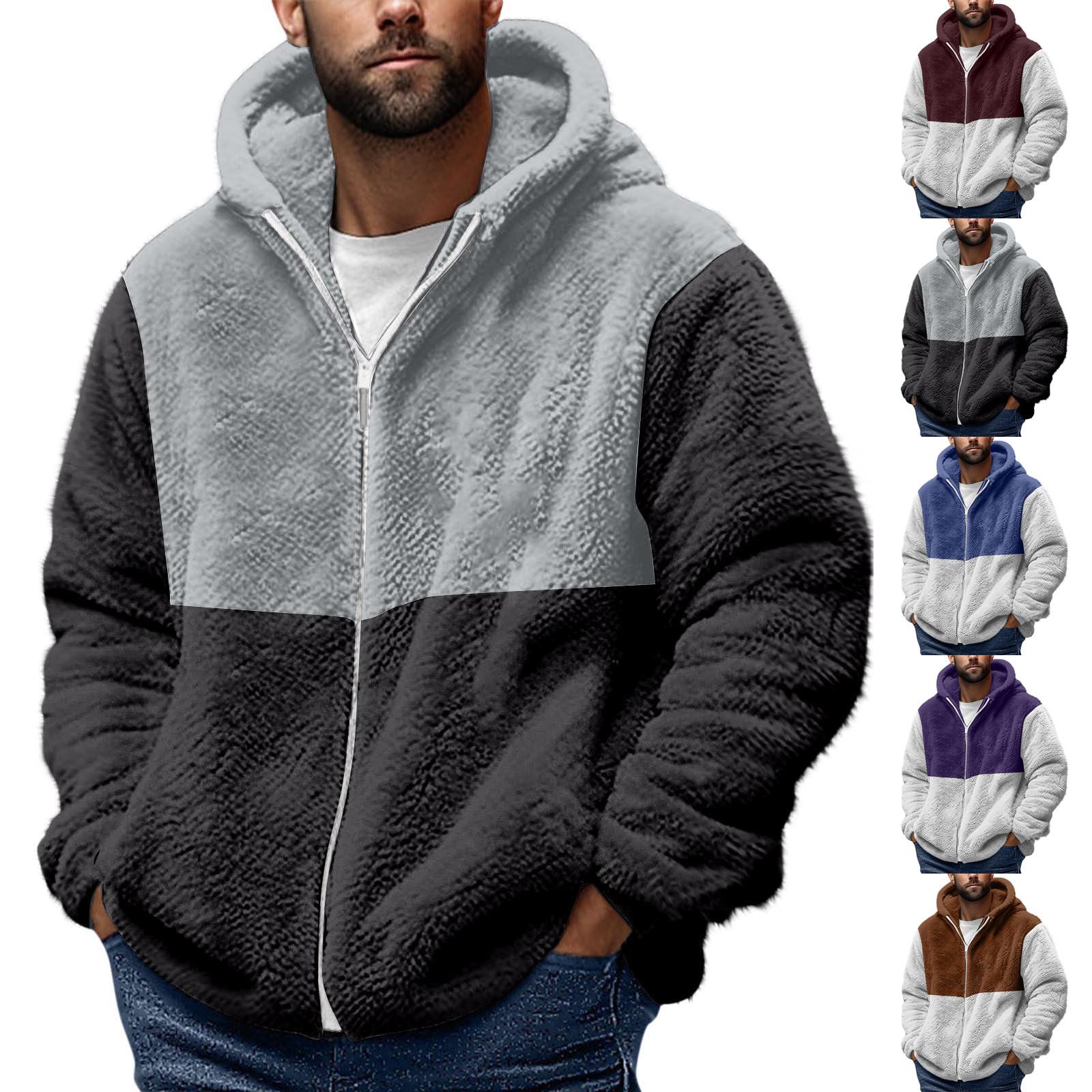 Wahaha123 Heren Winter Rits Capuchon Fleece Sweatshirt Met Opgestikte Zak Casual Jack M paars