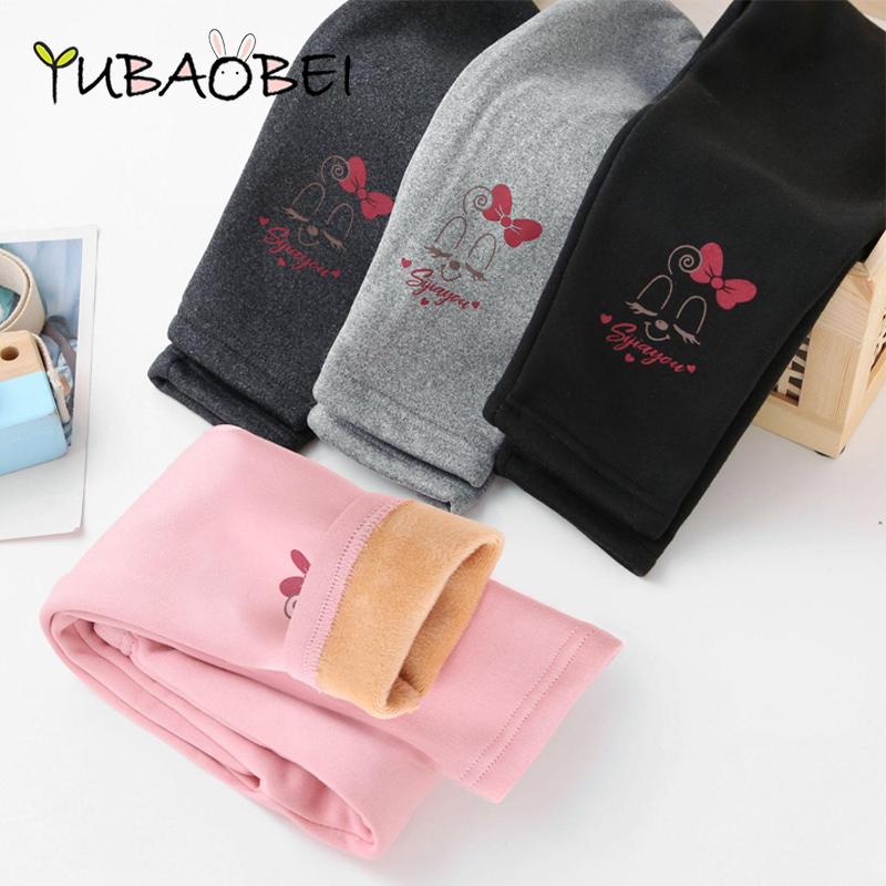 YUBAOBEI Meisjes kinderbroeken Kinderleggings Katoen Plus Fluwelen Elastische taille Warme legging Meisjesbroeken van 2-8 jaar 140 donkergrijze kleur