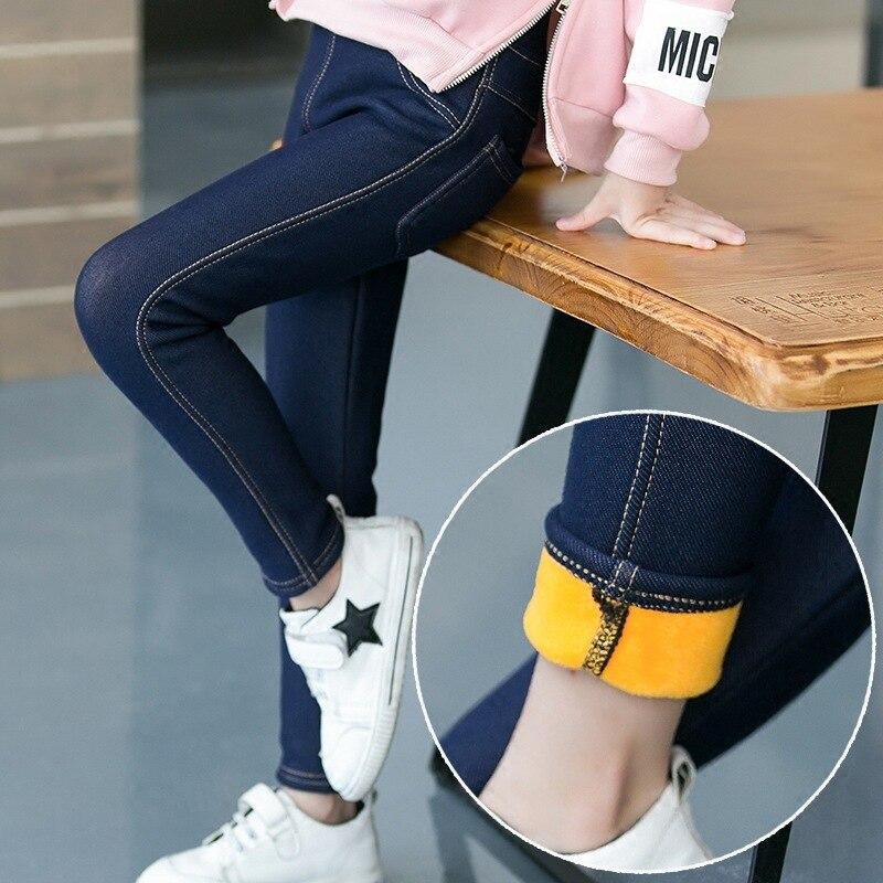 TBkids 3-11Years Winterbroek voor meisjes Kinderen Hot Warme leggings Kinderen slanke broek Dik fluwelen jeans Babymeisje Stretch potloodbroek 10-11 blauw