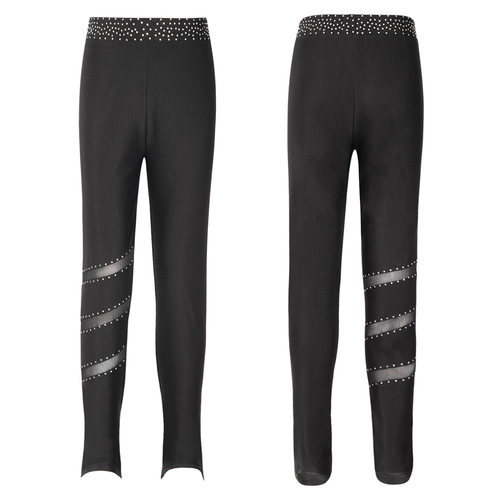 Inlzdz Kinderen Meisjes Ijs Kunstschaatsen Praktijk Lange Broek Panty Broek Strass Kind Schaatsen Legging 9-10 Years zwart