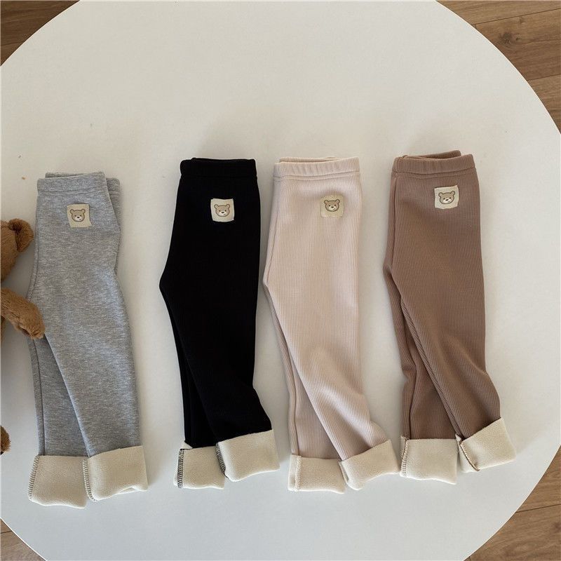 HOTDOG Meisjes herfst en winter effen kleur verdikte onderkant broek schattige slanke comfortabele broek 73 zwart