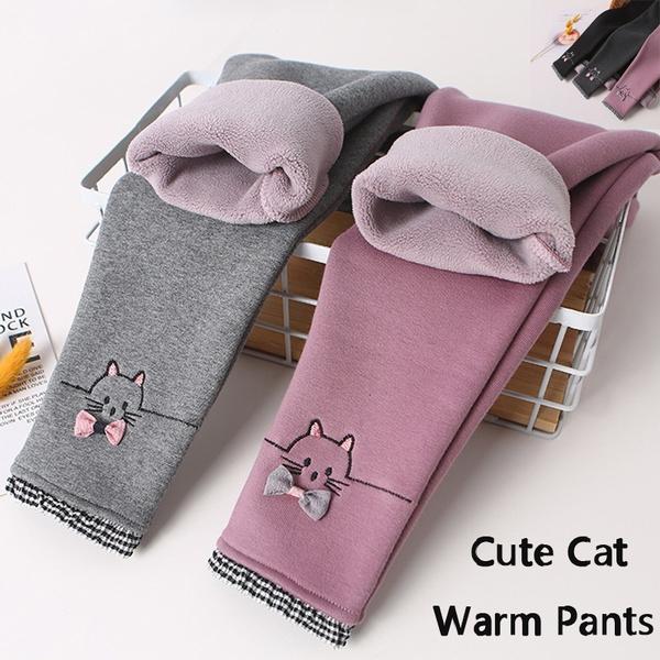 Like You Z Winter dikke schattige kat warme broek Koreaanse leggings met fleece plus fluwelen broek voor meisjes kinderleggings broeken 100 donkergrijze kleur