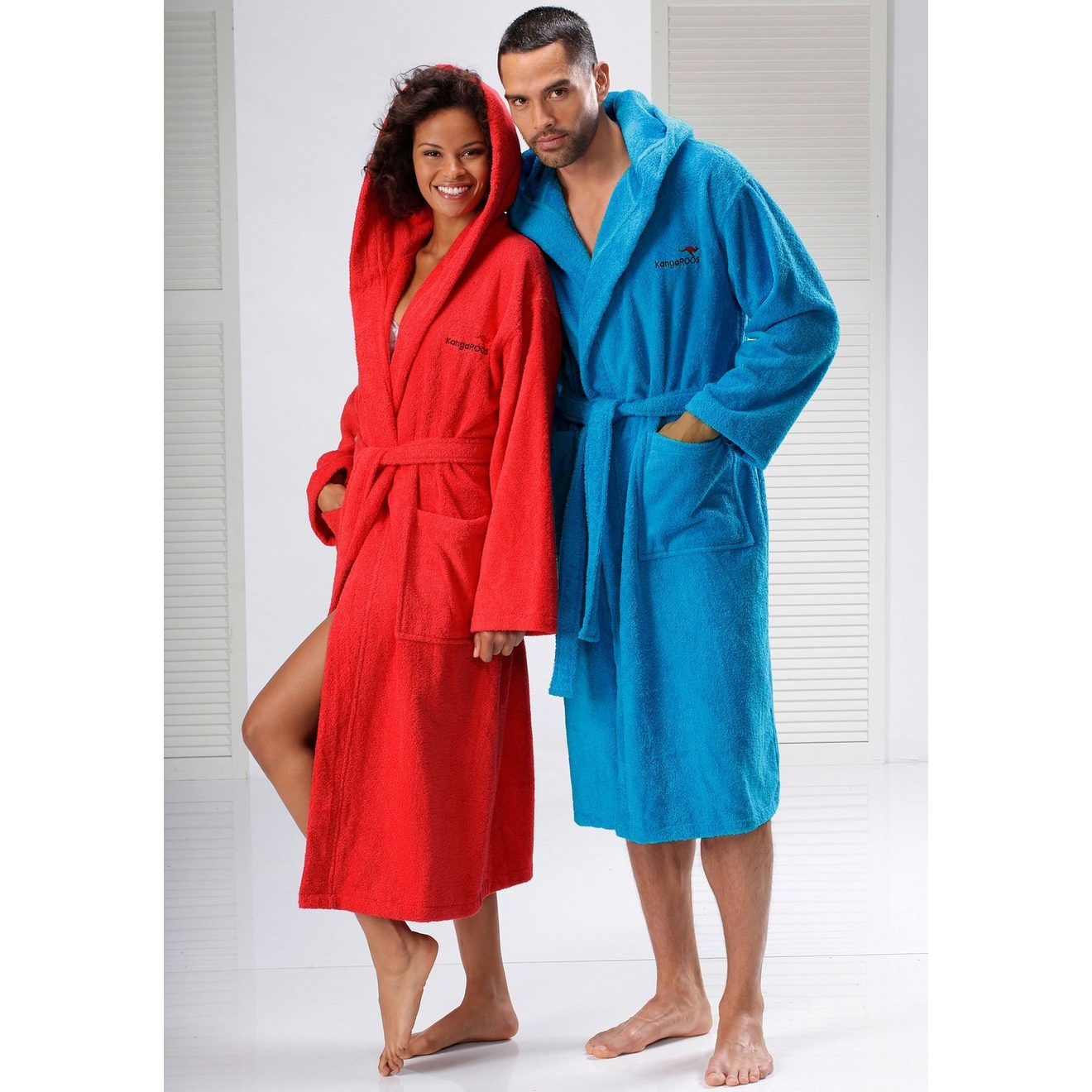 KangaROOS Uniseks badjas Cassidy, voor dames & heren, standaardlengte & extra lengte met zakken, mannen en vrouwen, katoen, reizen, hotel, sauna, s-3xl (1 stuk)