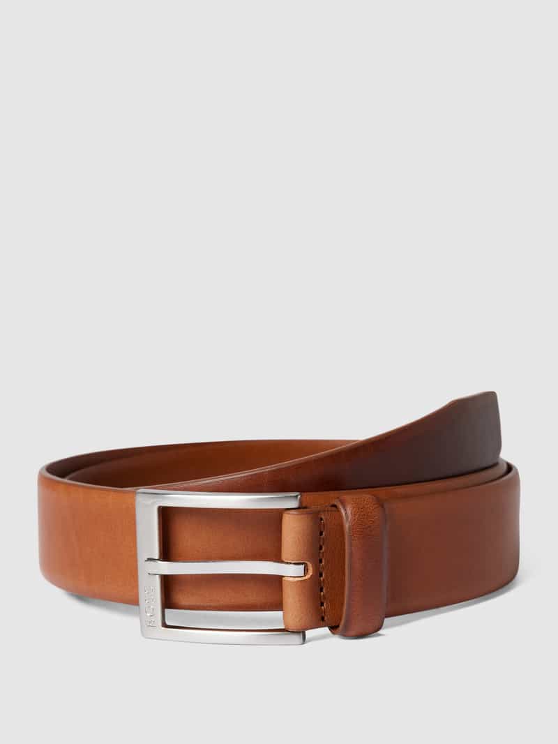 Boss Leren riem met vierkante sluiting en gegraveerd logo