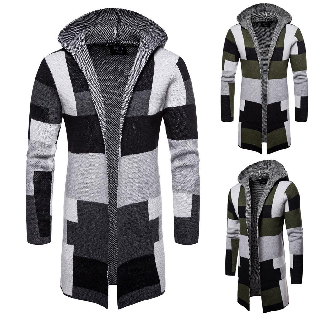 Timoduizhang Effen gebreide patchwork jas voor heren, vest, tops, blouse met lange mouwen M