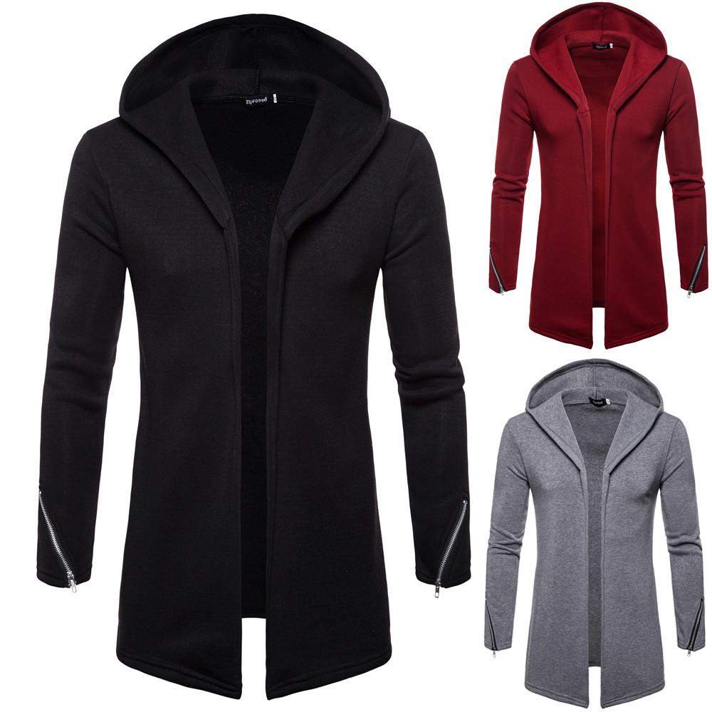 Linglong Herenjas met capuchon, effen rits, trenchcoat, vest, uitloperblouse met lange mouwen L wijnrode kleur