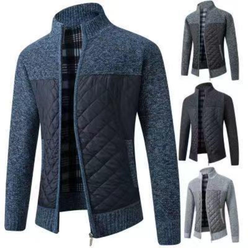 CHIC STUDIO Plus Katoen Verdikt Heren Trui Jas Grote Maat Buitenlandse Handel Lange Mouw Rits Gebreide Jas Opstaande Kraag Cardigan L