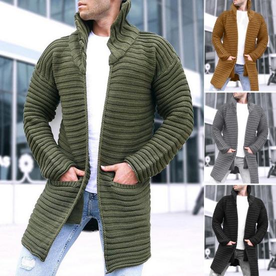 Western Cool Men Heren Cardigan Jas Gebreid Hoge Kraag Lange Mouwen Warme Zakken Trui Jas Middellange Lengte M zwart