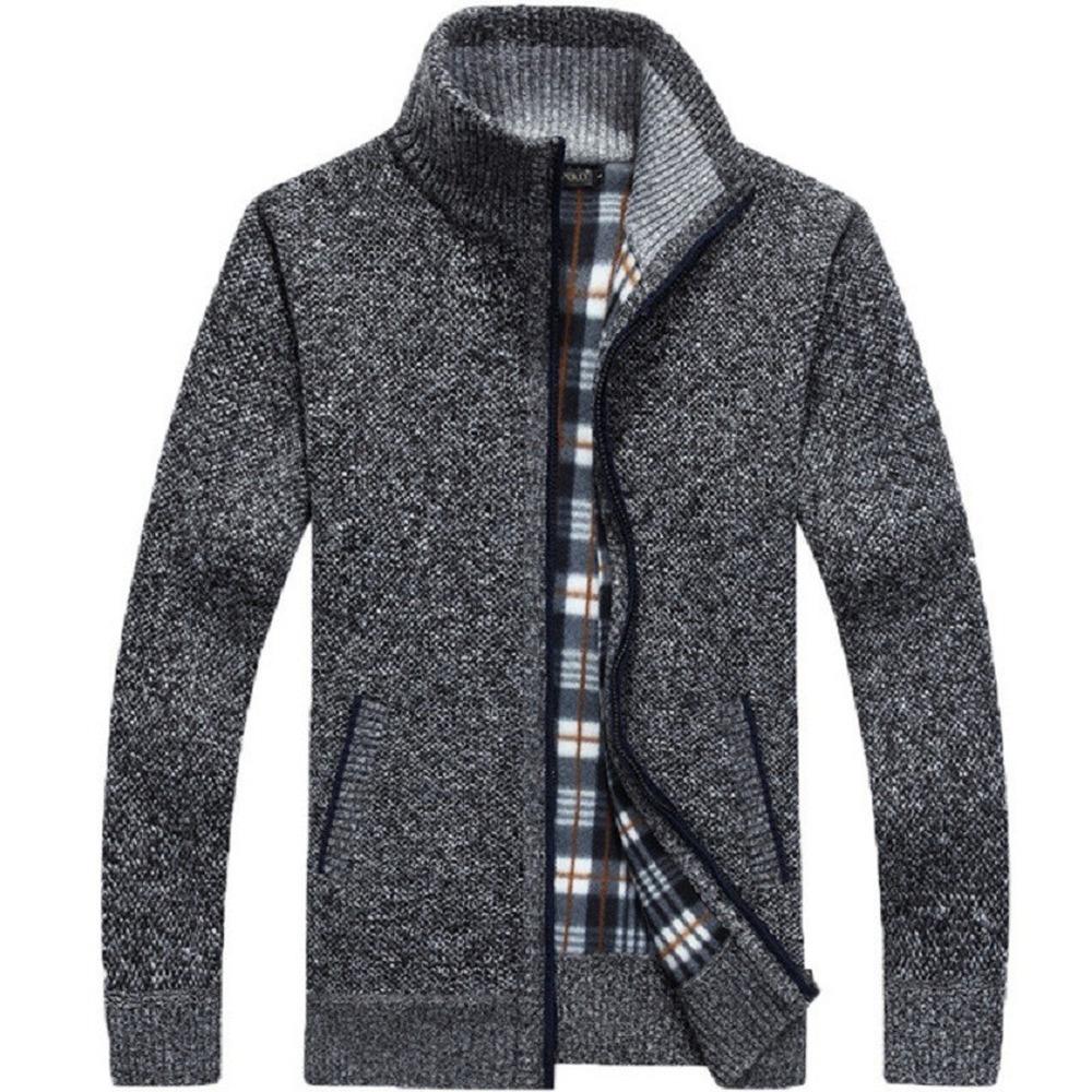 MILU Winter dikke gebreide herentrui jas off white lange mouwen vest fleece volledige rits mannelijke casual plus size kleding voor de herfst XS zwart