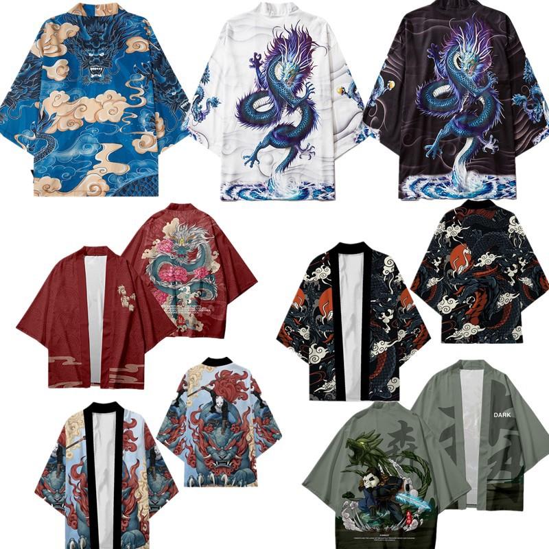 WoWo Chinese Stijl Draak Retro Ukiyo-e Japans Harajuku Kimono Mantel Veer Geweven Gewaad 3D Digitaal Bedrukt Vest Zomer Lente XS