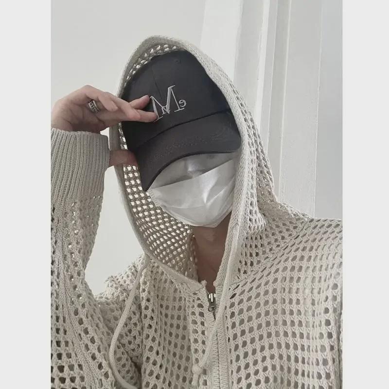 VantaGoods Heren 2024 herfst holle gebreide lange mouwen cardigan - Koreaanse stijl zonwerende trui. XL zwart