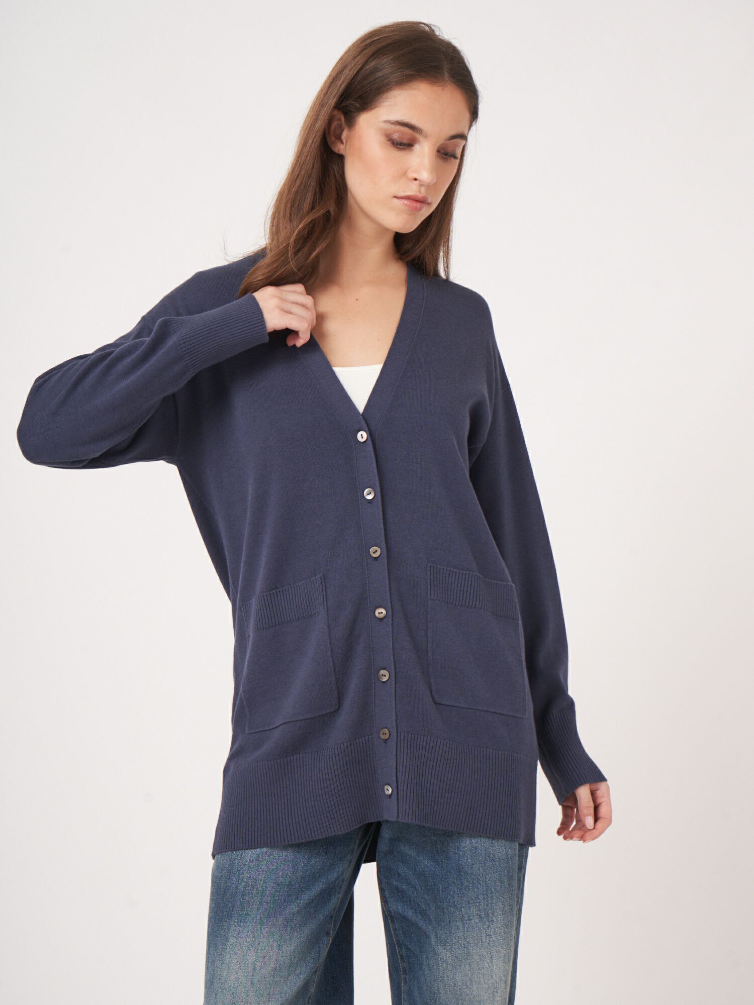 REPEAT cashmere Fijn gebreid vest van katoenmix