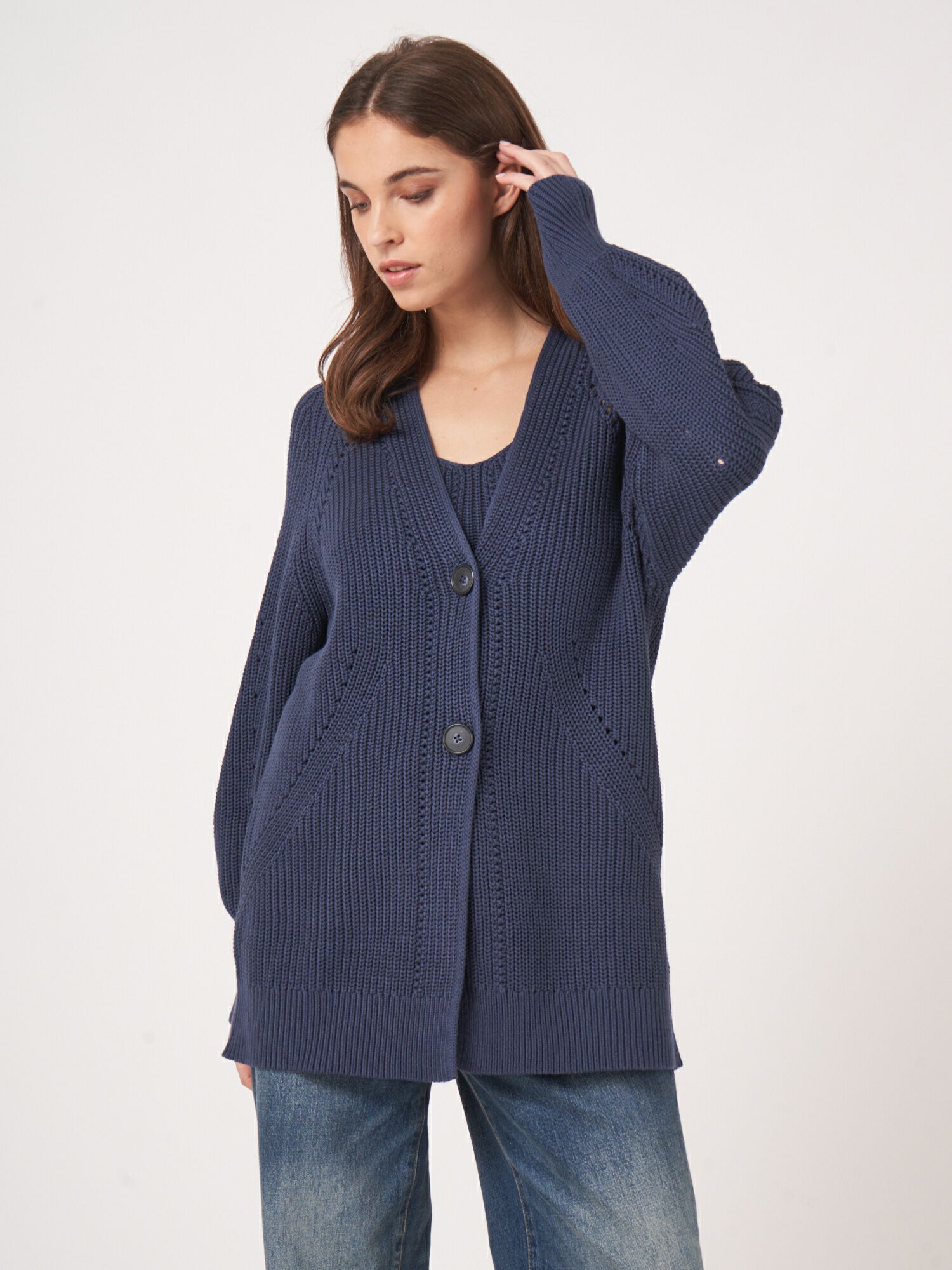 REPEAT cashmere Middellang grof gebreid vest