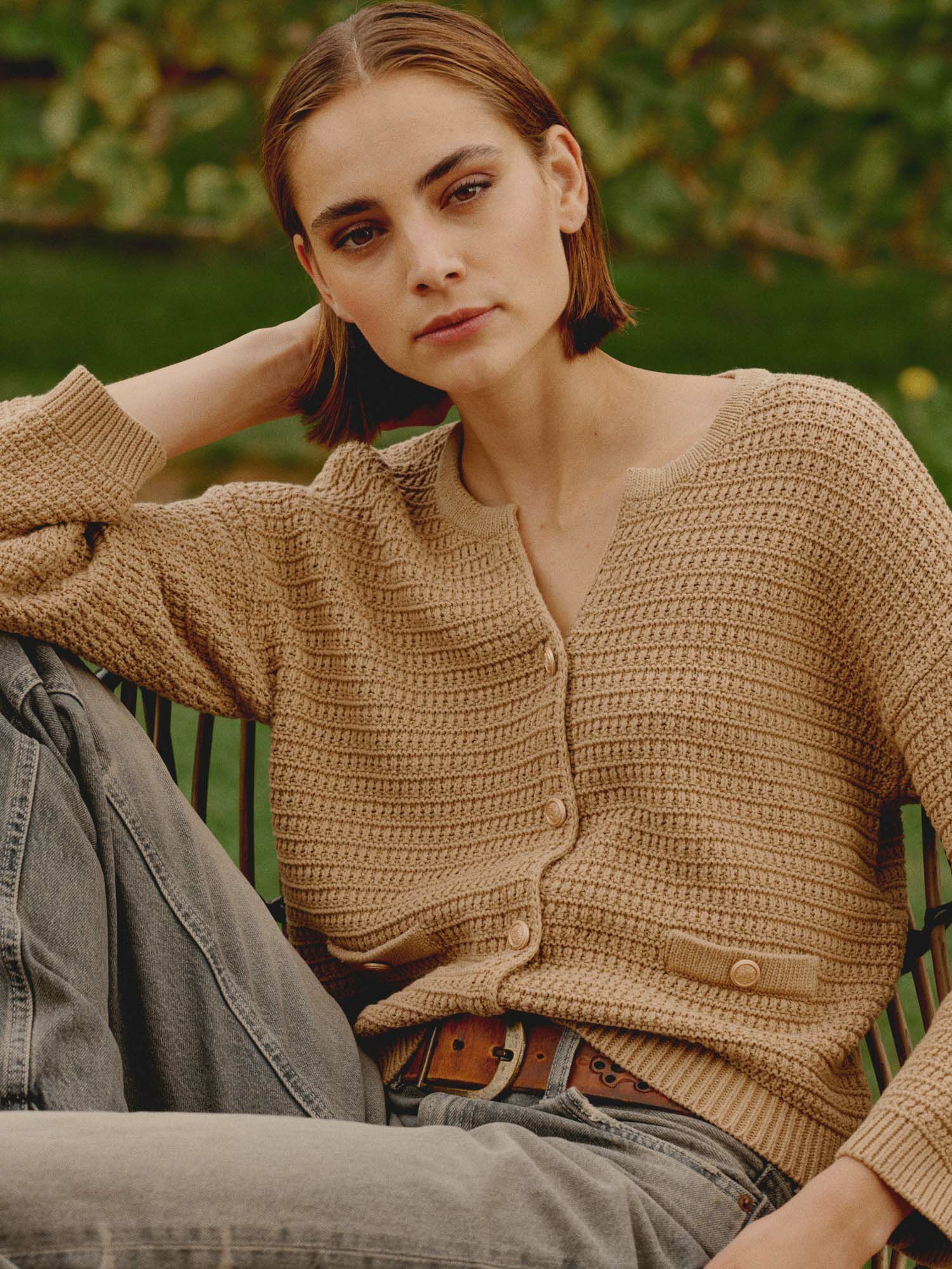 REPEAT cashmere Cardigan met textuur van zuiver katoen