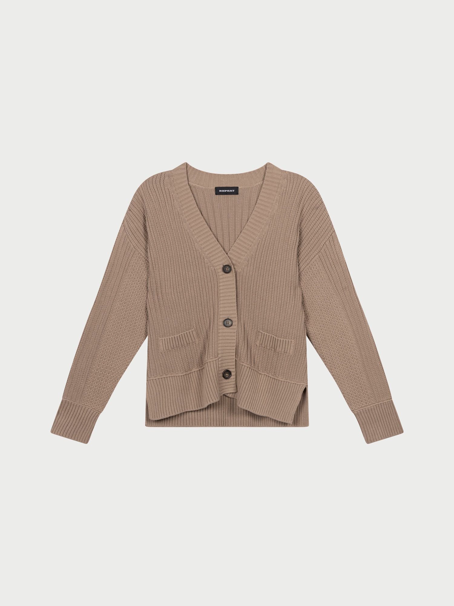 REPEAT cashmere Katoenen cardigan met verschillende gebreide texturen