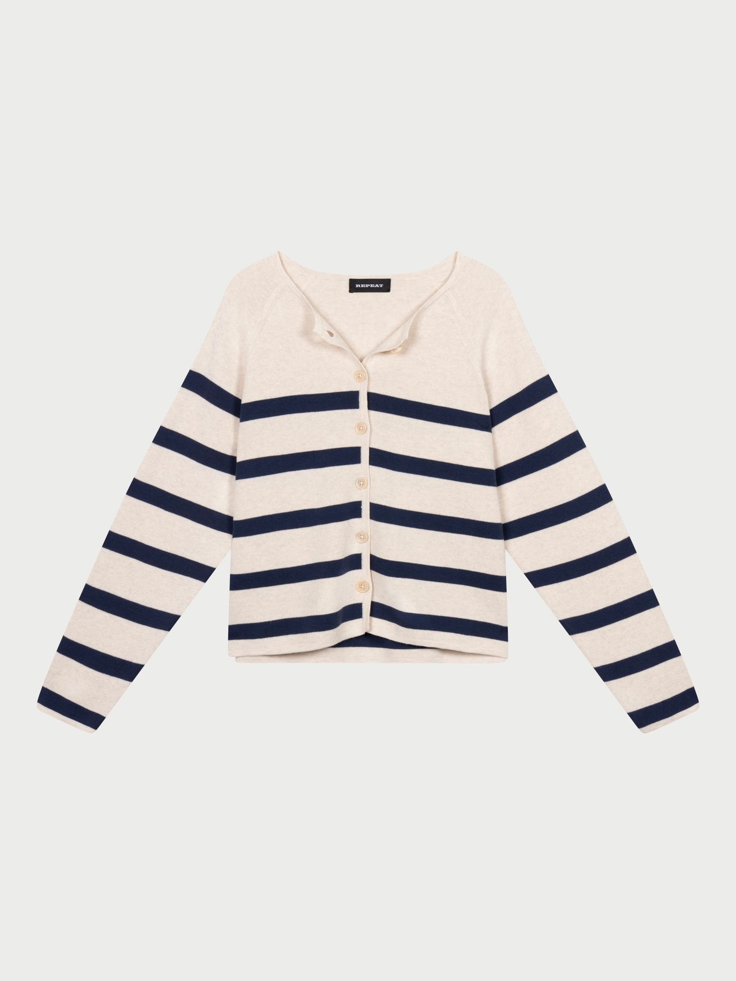 REPEAT cashmere Katoenen gestreepte cardigan dubbelgebreid