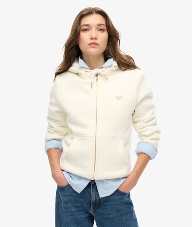 Superdry Essential Hoodie met Rits en Borgvoering Wit