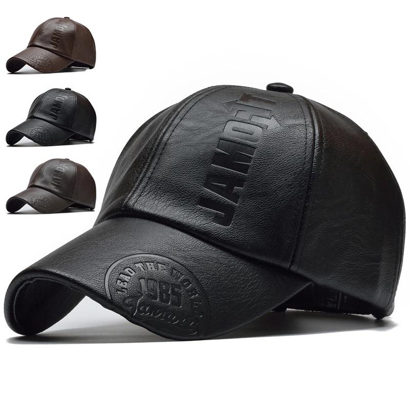 HU5RN Herfst en winter Unisex Outdoor Warmtehoed PU-leer Baseballpet Recreatiesport Middelbare leeftijd Winddichte hoed Reishoeden Fietspet Skimutsen lichtbruine kleur