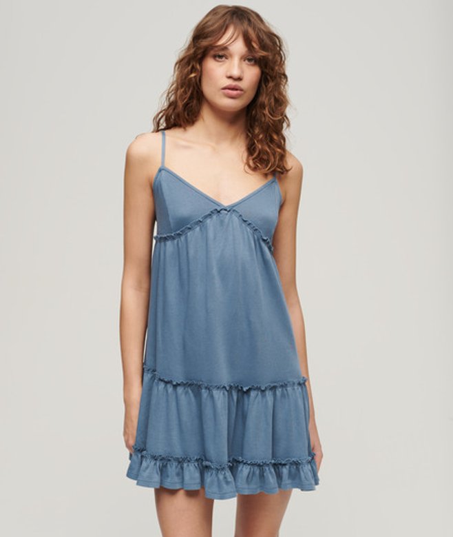 Superdry Jersey Cami Mini-jurk met Gelaagd Ontwerp Blauw