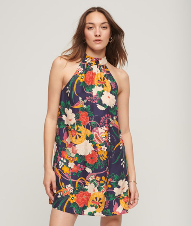 Superdry Mouwloze Mini-jurk met Hoge Halslijn Blauw