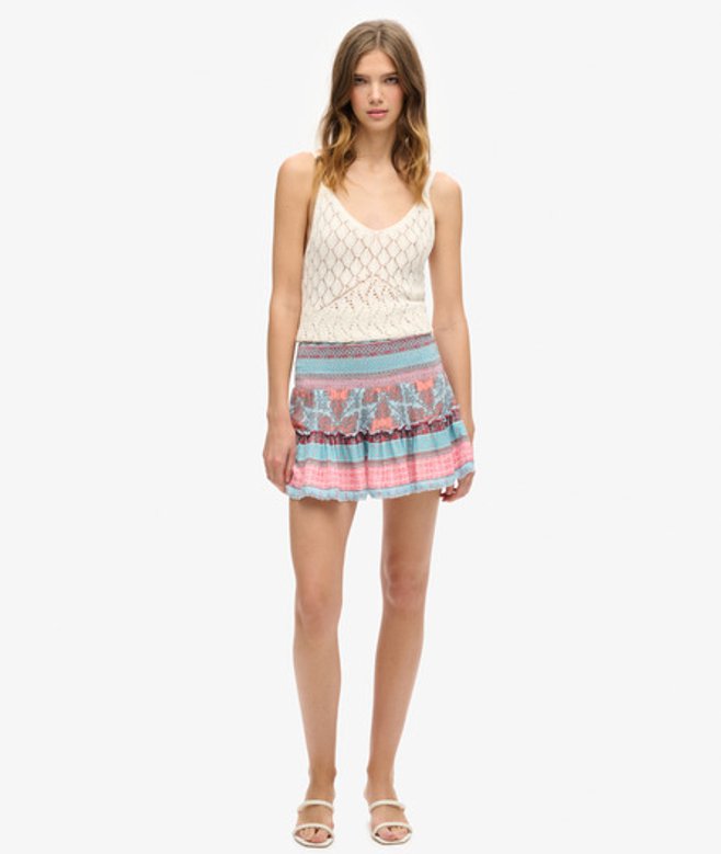 Superdry Shirred Minirok met Print Roze