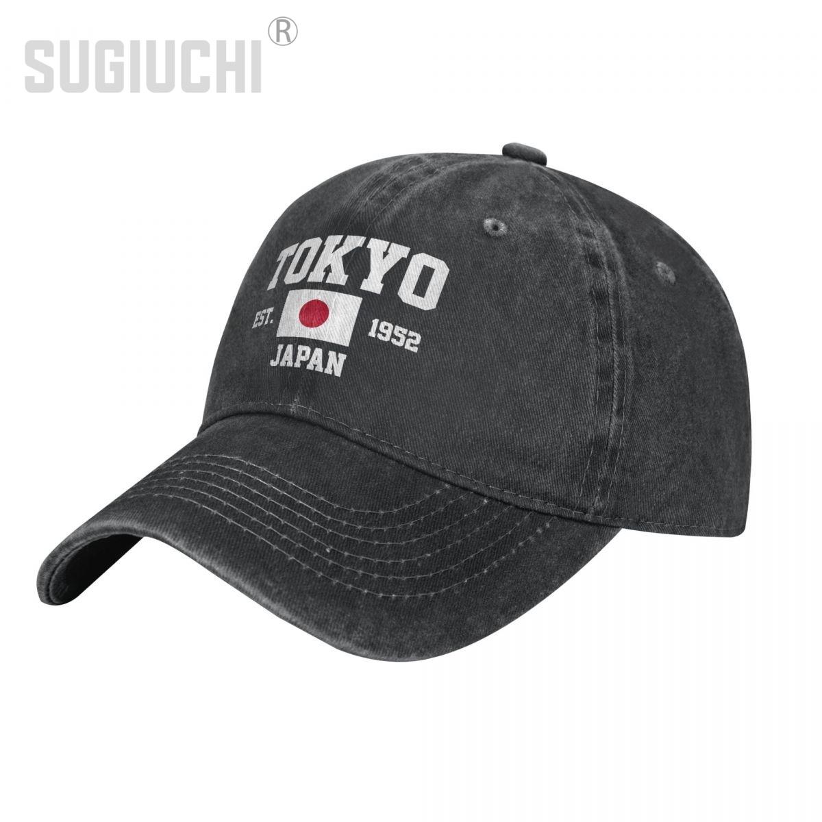 91530103MABXANBX49 Vlag van Japan EST.1952 Tokyo Unisex Adult Charcoal Washed Denim Baseball Cap Unisex Vintage Cotton Dad Patriotic Trucker Hat One Size