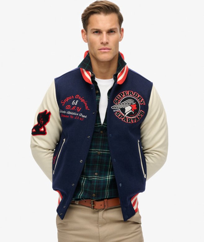 Superdry Varsity Patched Bomberjack Blauw