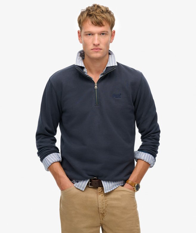 Superdry Essential Sweatshirt met Logo en Halve Rits Blauw