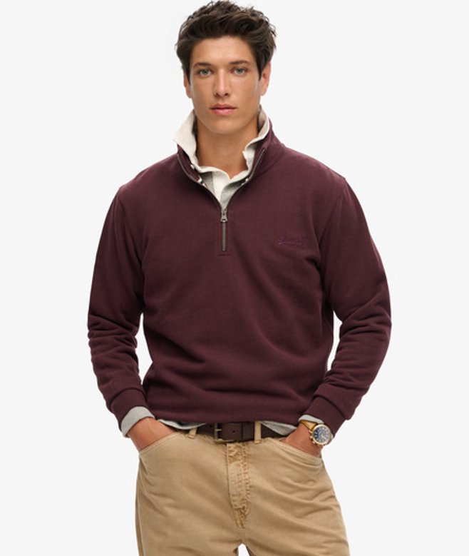 Superdry Essential Sweatshirt met Logo en Halve Rits Rood