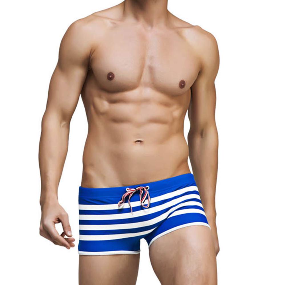 UXH Fashion Heren Badmode Marineblauwe gestreepte boxer Zwembroek XL wit