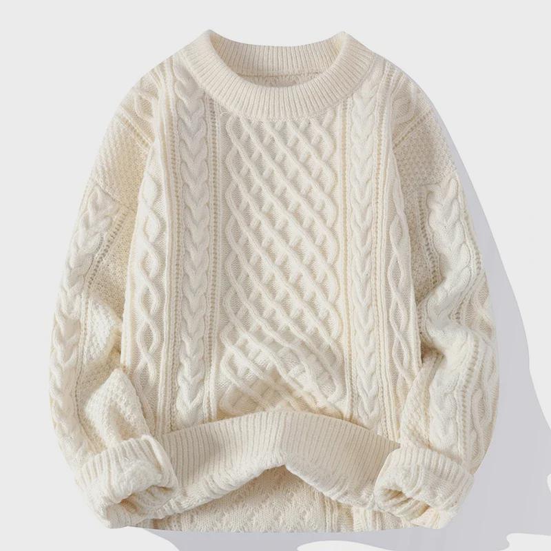 Warm Land Winterkabeltrui voor heren: Casual, effen kleur, lichte, volwassen stijl, ronde hals trui. M kaki